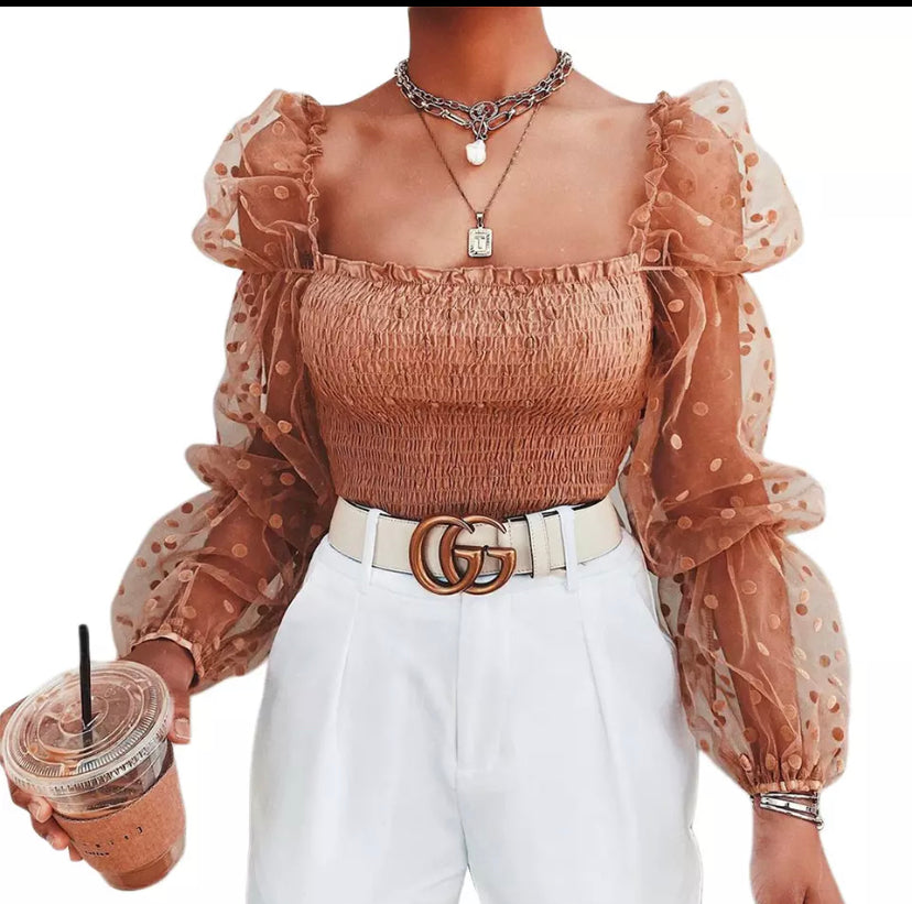 Lace sleeve Polkadots blouse