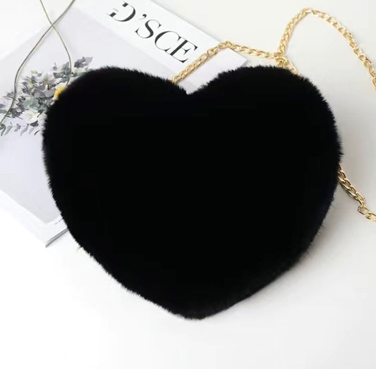 Heart-Shaped Fluffy Shoulder Bag