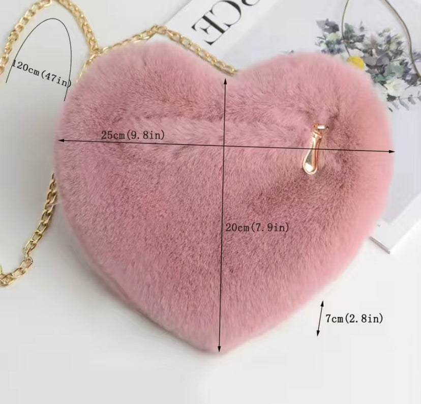 Heart-Shaped Fluffy Shoulder Bag