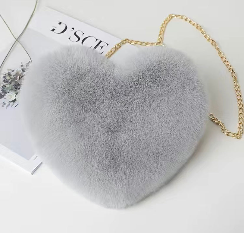 Heart-Shaped Fluffy Shoulder Bag