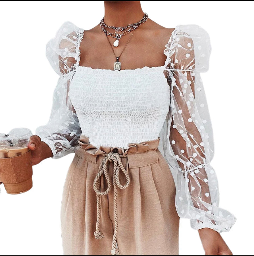 Lace sleeve Polkadots blouse