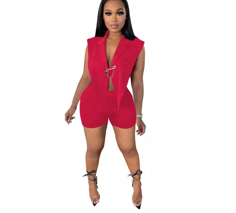 V-hem Blazer vest and Shorts