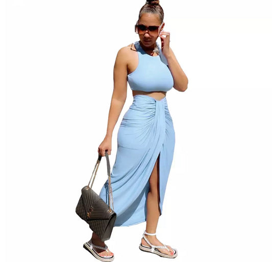 Two piece crop top and skirt