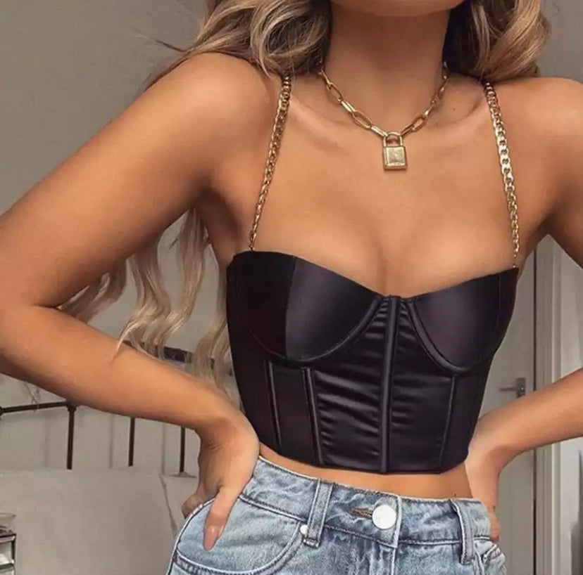 backless cropped top chains straps